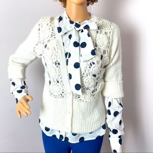 Linea Domani Angora-Wool Lace Cardigan Deep V-Neck Cream Size Medium